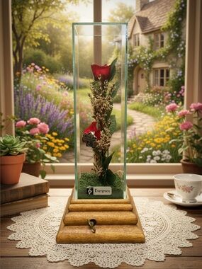 Vintage Chesterseal Lifesake Music Box | Preserved Red Roses | Plays "Evergreen"